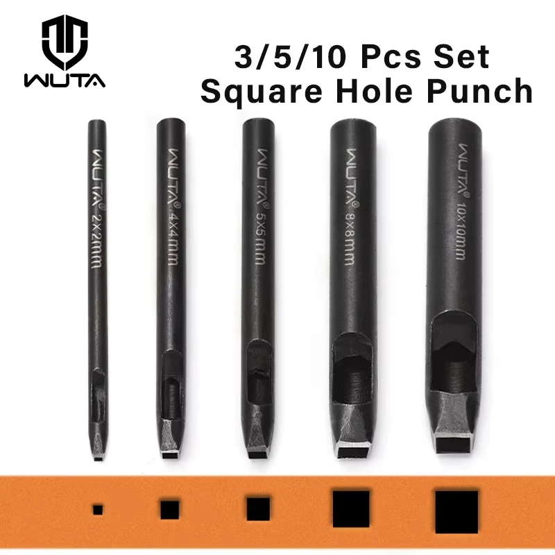 WUTA Basic Series 3-10 Pcs Square Hole Punch Set  Oblong Leather Puncher Decorative Hole for DIY Belt Bag Pendant Craft Tools