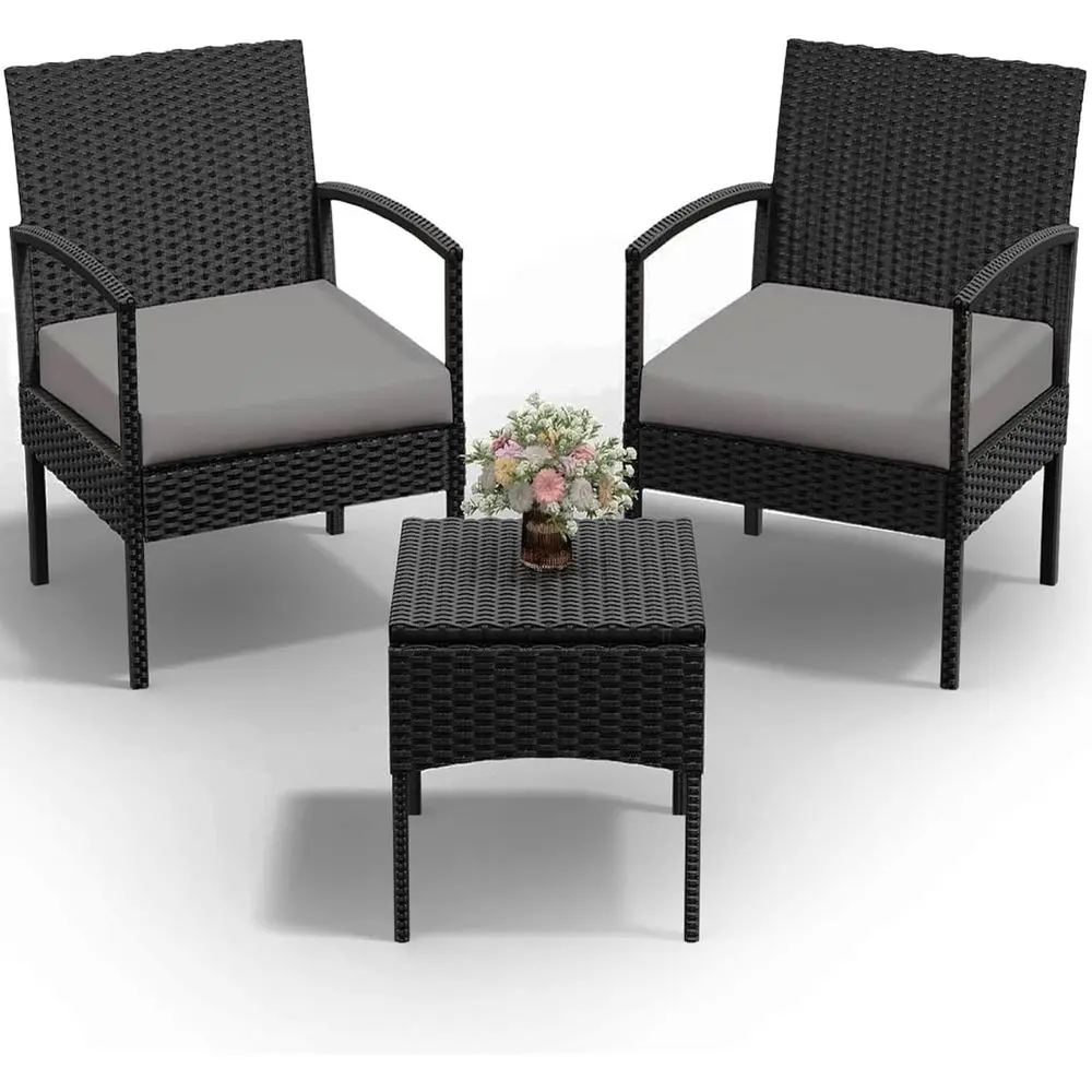 3 PCS Patio Rattan Contion Bistro Chairs Set, Outdoor Patio urniture Wicker Bistro Set with Coee Table or Garden Porch Balcony Y