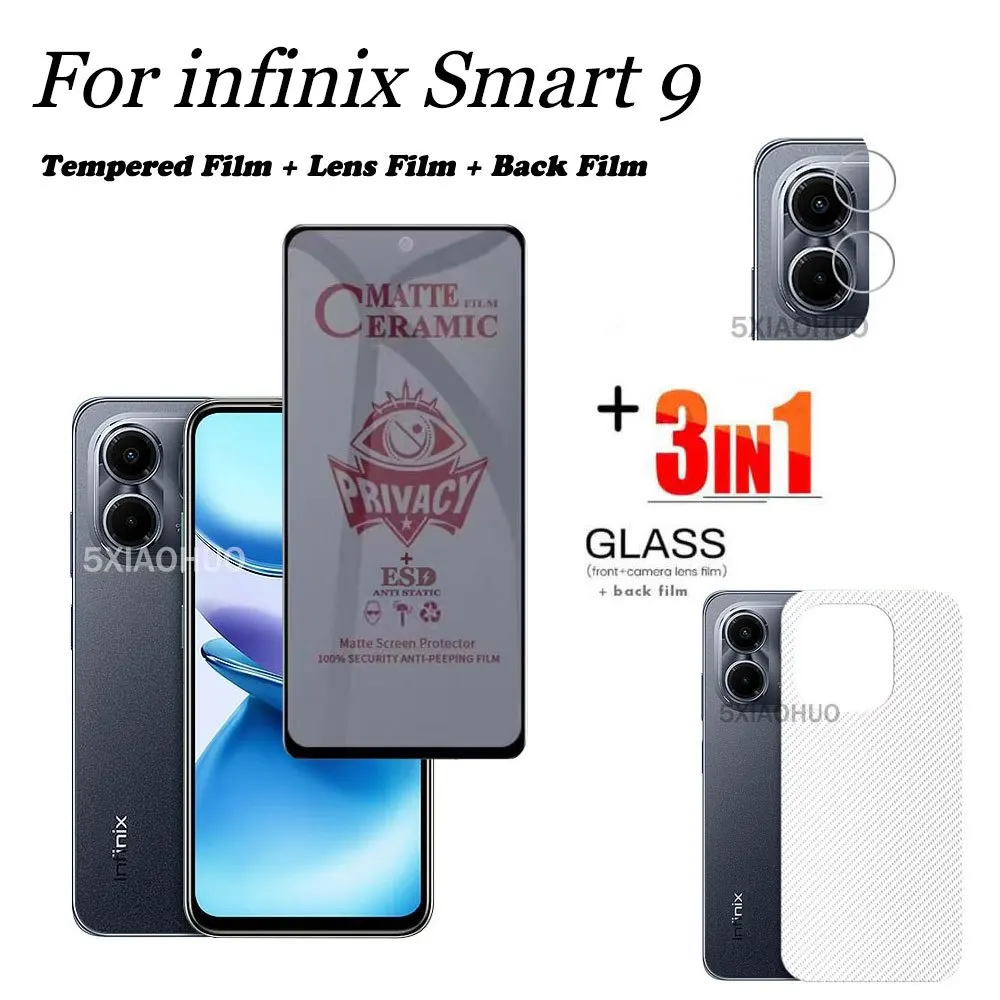 

3 in1 Infinix Smart 8 Anti-Spy Privacy Tempered Glass Infinix Smart 9 Screen Protector Film+lens Film+back Film
