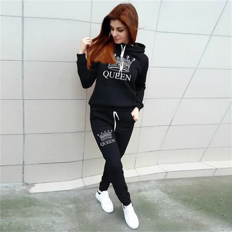Queen print fitness jogging suit hot fashion running suit jogging suit sports pants 2 sets of sportswear ladies sports suit