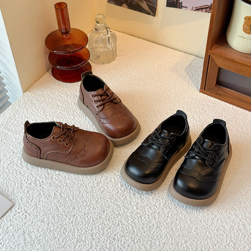 Retro Kids Leather Shoes School Uniform Boys Girls Perform Dress Shoes Daily Wear Causal Children Fashion Platform Mary Janes