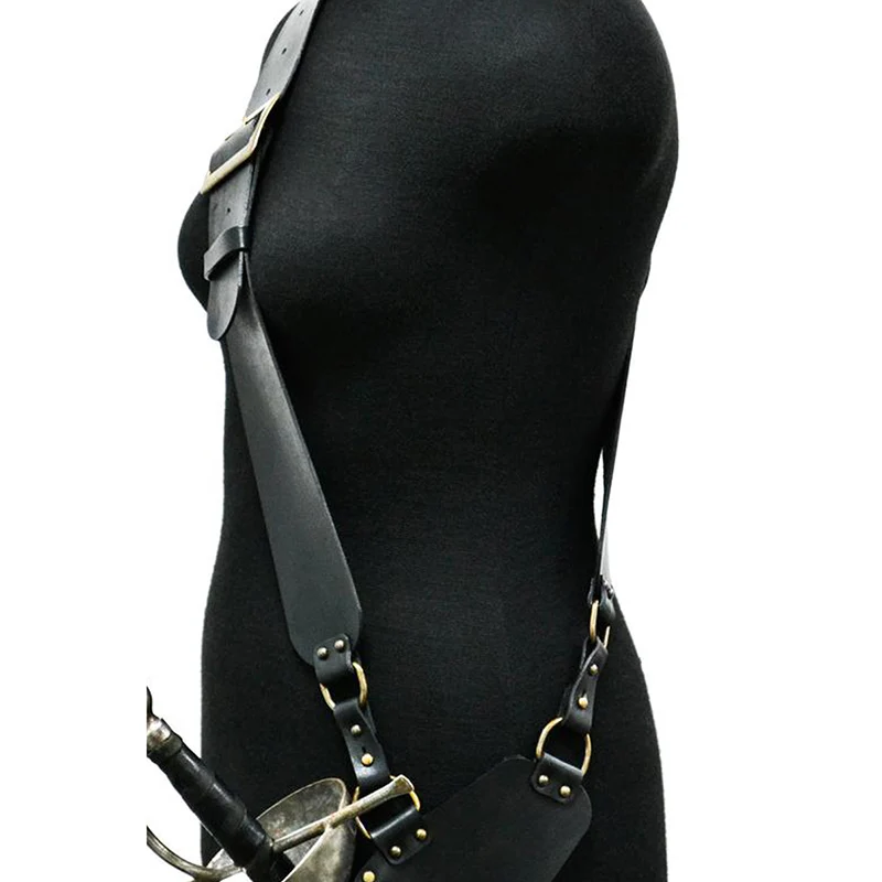 القرون الوسطى حزام الكتف حامل السيف غمد غمد فارس القراصنة زي قابل للتعديل بولي حزام حزام جلد الحافظة سيف ذو حدين شماعات LARP