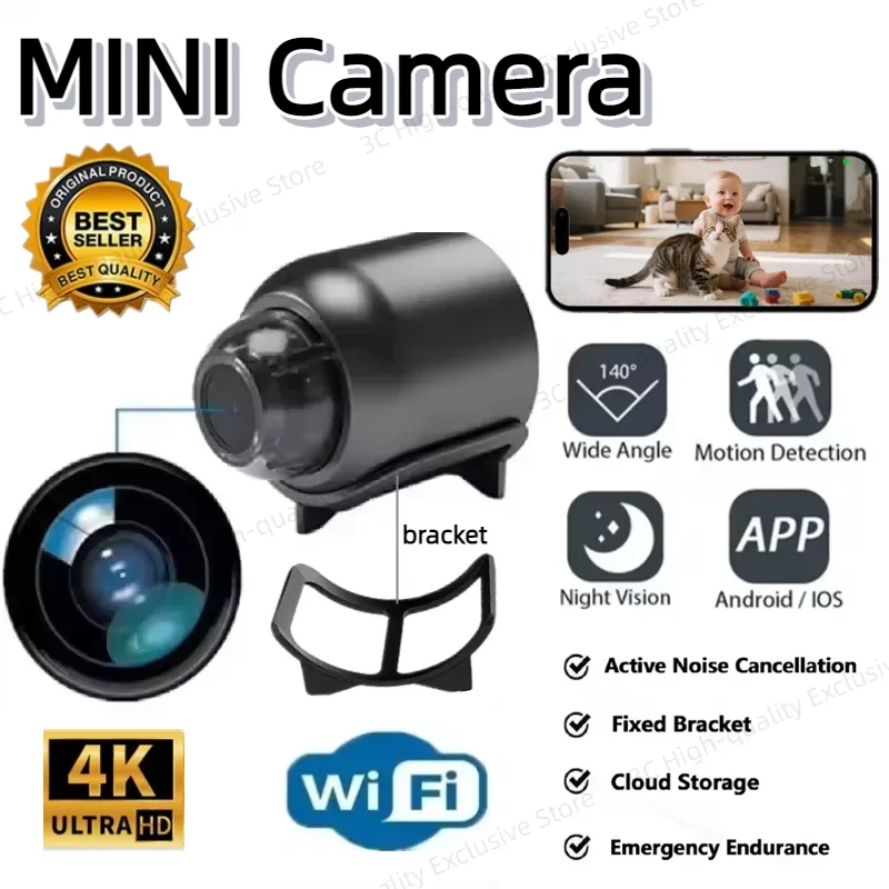 Night Vision Motion Detect Camcorder Mini 4K Camera Wireless Surveillance Security Video Cam Monitor Smart Safe Home No Memory C