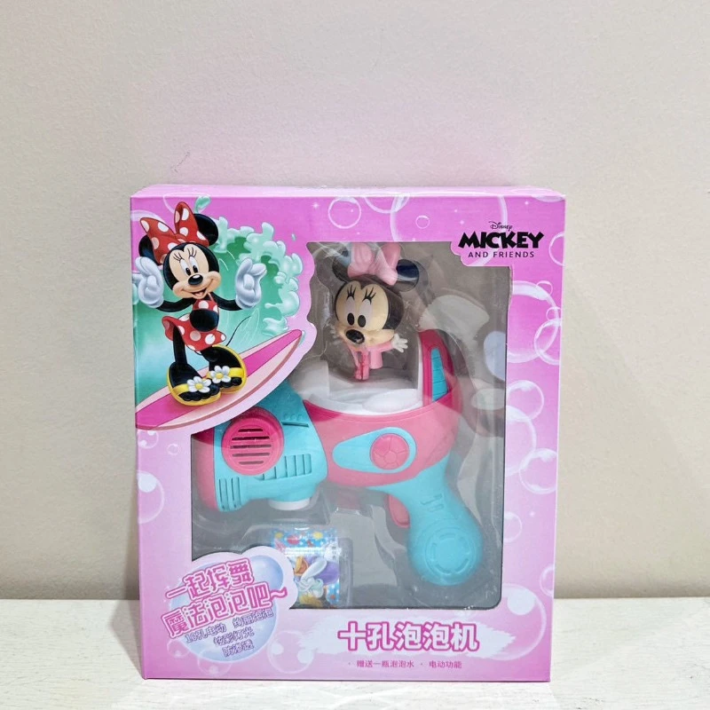 سلسلة ديزني ميكي ميني للأولاد والبنات لطيفة وبسيطة ورائعة بتصميم إبداعي كرتوني محمول باليد لعبة مسدس فقاعات كهربائي هدية