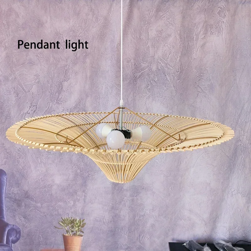 

Japanese Wabi Sabi Rotundity Handmade Rattan Weaving Pendant Light Living Room Restaurant Kitchen Hanging Lamp Home Decoration