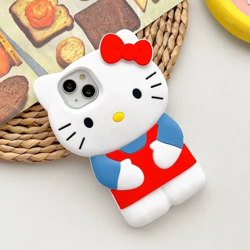 Sanrio Hello Kitty Cartoon 3D kokarda etui na telefon iPhone 15 14 13 Pro Max 11 12 13 Pro MINI XR XS MAX Y2K antypoślizgowe etui silikonowe