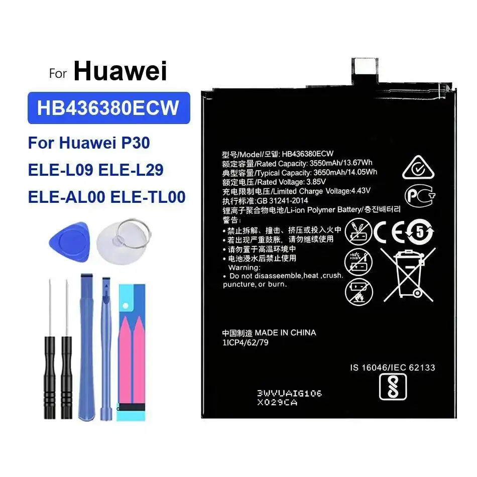 

Аккумулятор мобильного телефона с быстрой зарядкой для Huawei P30 Ele-L09 Ele-L29 Ele-AL00 Ele-TL00 3650 мАч HB436380ECW