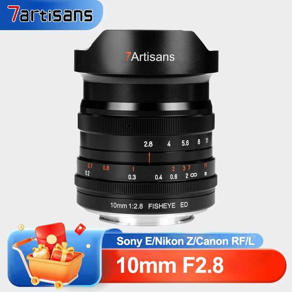 

7artisans 10 мм F2.8 Полнокадровый объектив «рыбий глаз» Сверхширокоугольный объектив с большой диафрагмой и Prime, совместимый с Sony E Canon RF Nikon Z