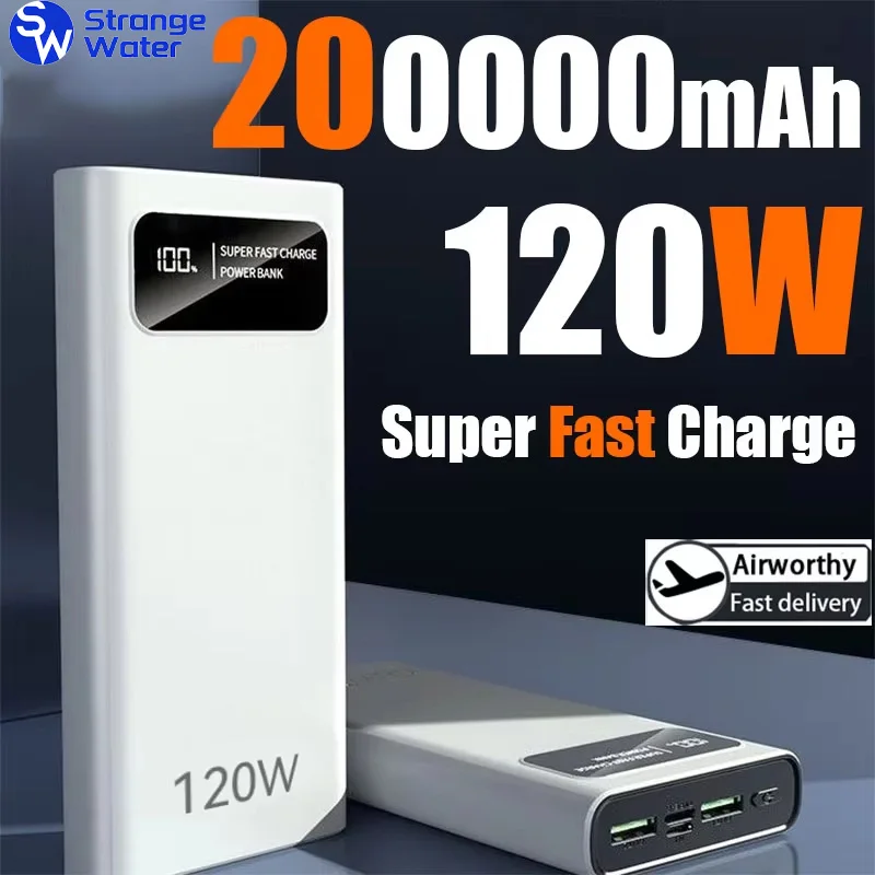 200000mAh Power Bank 120W Super Fast Charging Battery High Capacity Digital Display PowerBank For Xiaomi iPhone Huawei Samsung
