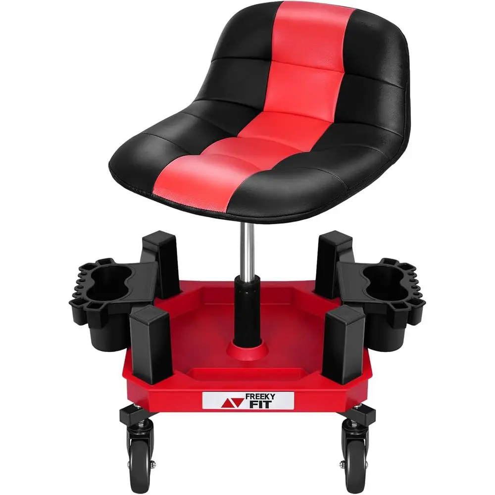 

Rolling Shop Stool with Wheels, Adjustable Garage Mechanic Stool Seat Shop Roller Work Chair Mobile Rolling Seat with Tool Tray,