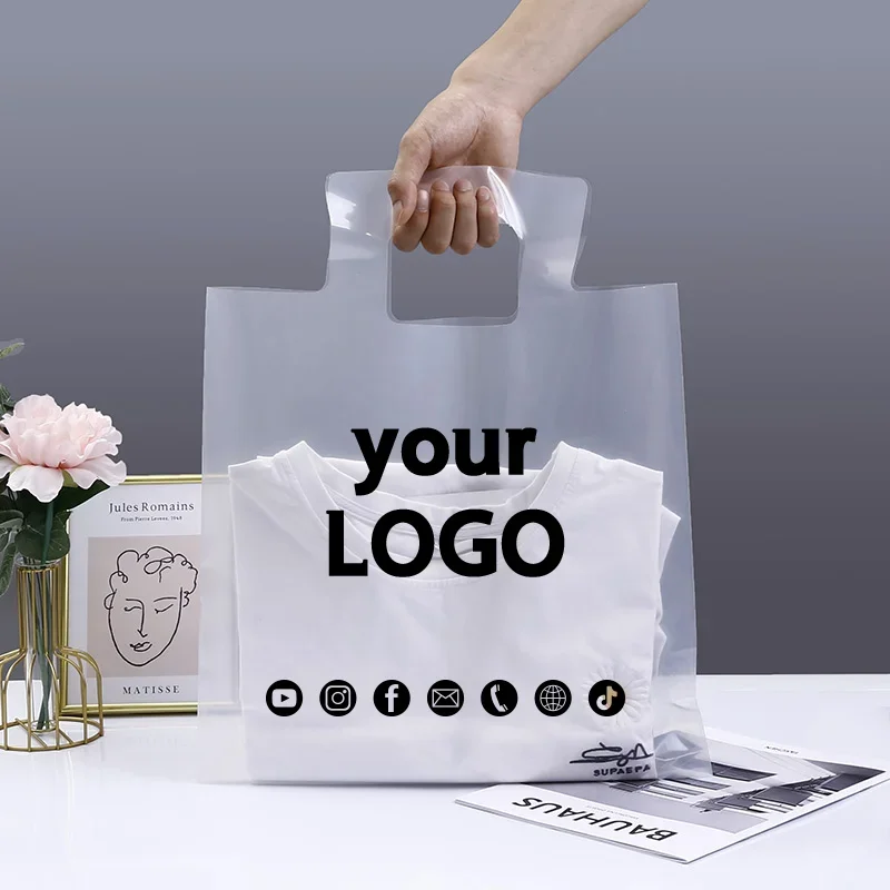 

20-Pack Plastic Polyethylene Shoulder Bags Women's Makeup Clothing Gift Storage Tote Bags Reusable Can be Printed with Logo