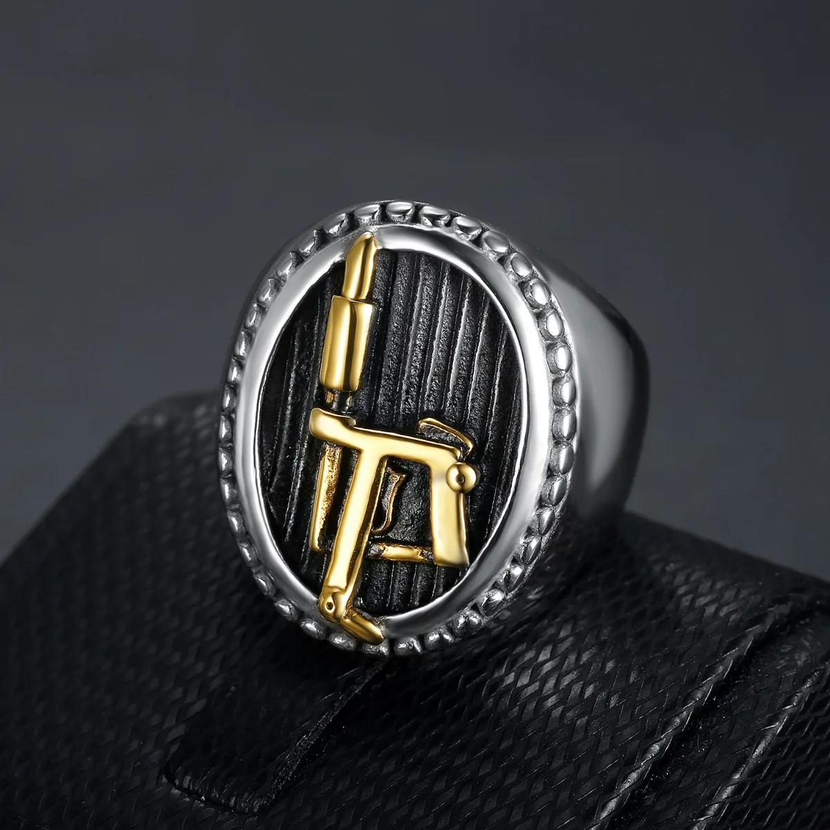 New Personalized Vintage Tattoo Machine Logo Rings for Men Gold Silver Color Stainless Steel Punk Jewelry Tattooist Charm Gifts