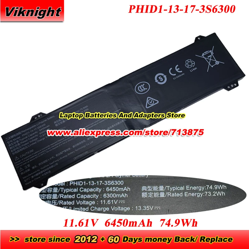 Genuine PHID1-13-17-3S6300 Battery 11.61V 6450mAh 74.9Wh laptop Battery