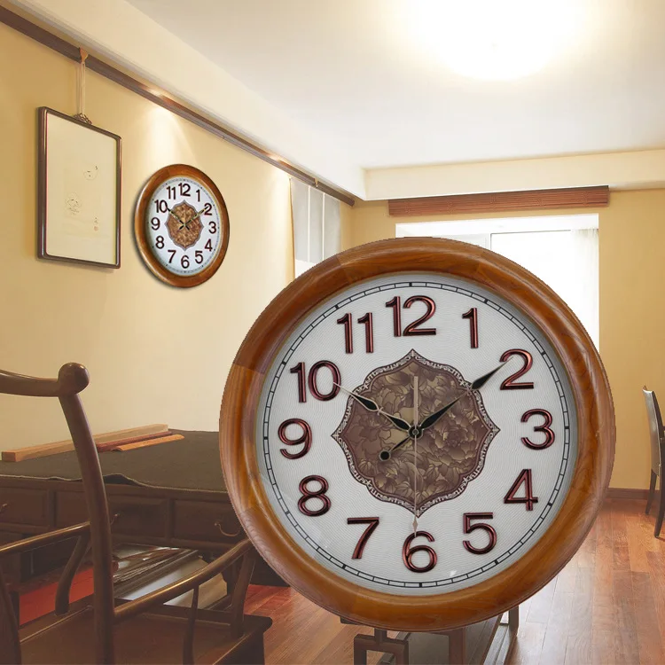 Living Room European Wall Clock Vintage Wall Clock Movement Silent Wall Sticker Clock Solid Wood Clock Pendant Gifts to Mother