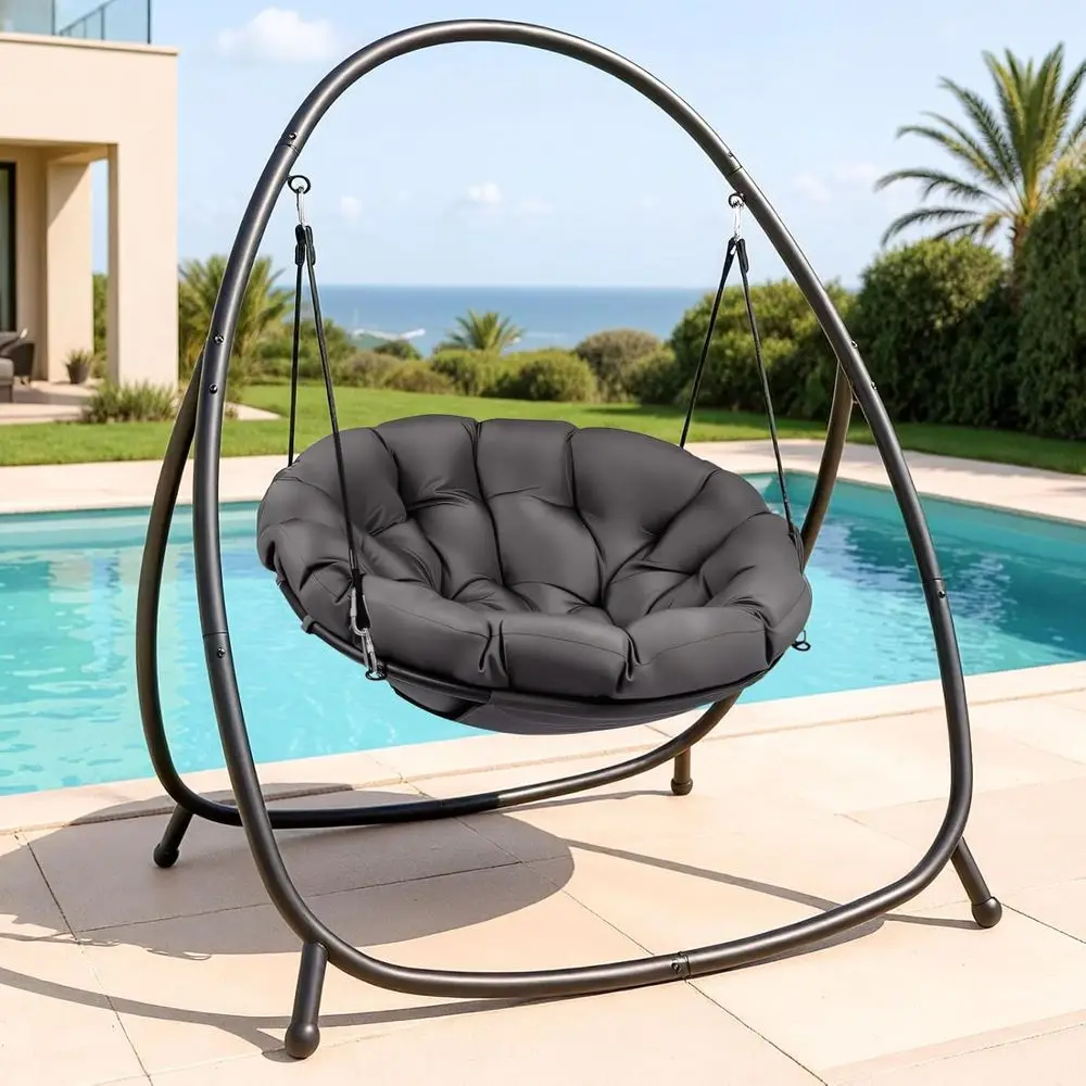 Hammock Hanging Chair with Stand Round-Shaped Swing Chair Indoor with Padded Cushion or Outdoor Bedroom Patio Balcony