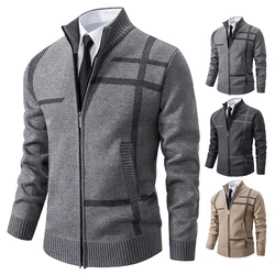 Men's Knitted Cardigan Wool Cashmere Sweaters Velvet Turtleneck Knitwear Cold Fashion Blouse Y2K Boy Jumper Coat Hombre Overcoat