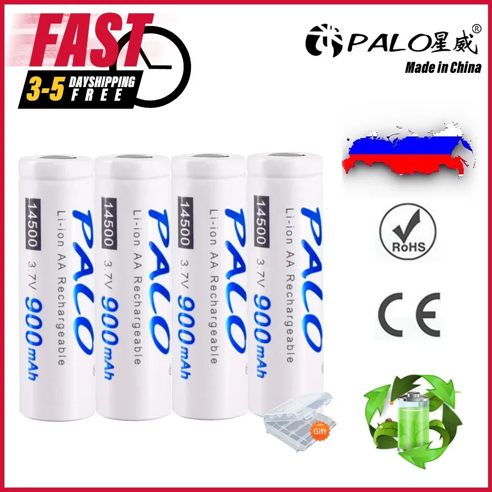 PALO White 3.7V 14500 Battery AA Li-ion Rechargeable 900mAh Lithium-ion Batteries for LED Flashlight Headlamp RUS FAST SHIPPING