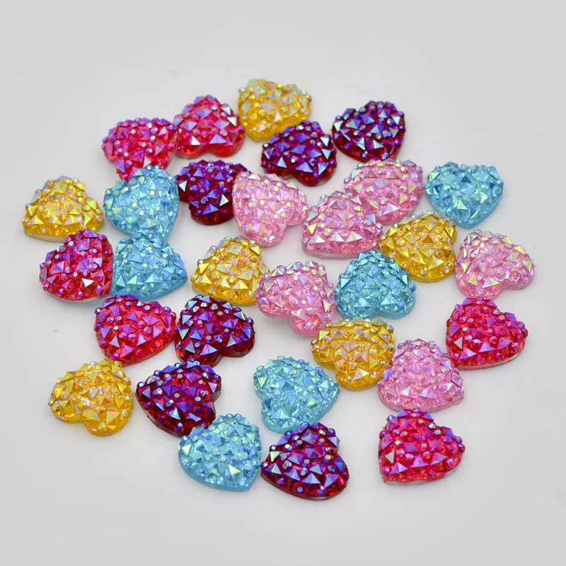 80Pcs 12mm AB Resin Heart Flatback Rhinestone Wedding Buttons/scrapbooking K97*2