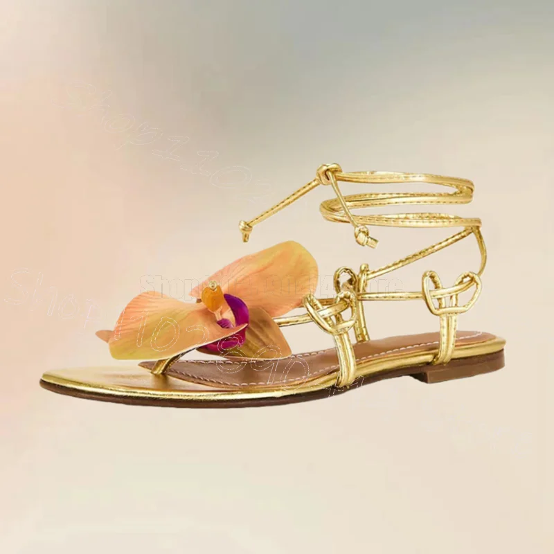 

Orange Orchid Design Flip Flop Twine Sandals Lace Up Women Shoes Low Top Fashion Party Banquet Dating 2026 Zapatos Para Mujere