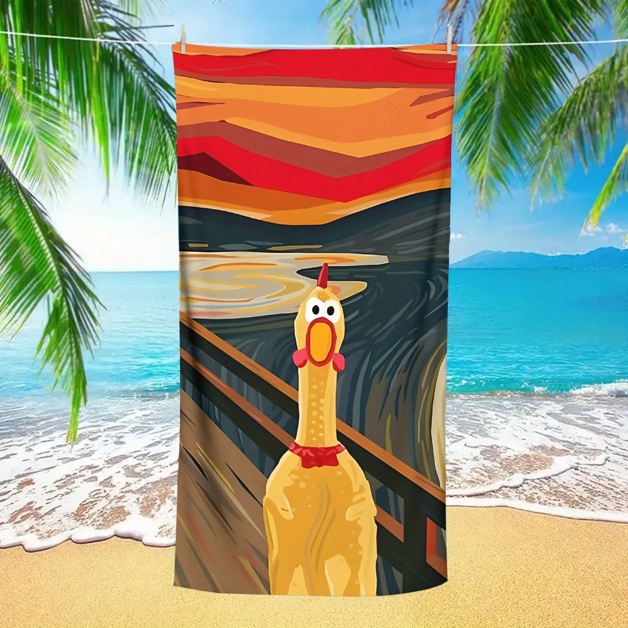 1PC Rubber Chicken Art Print Beach Towel, Funny Novelty Towel Perfect for Summer Travel, Beach & Pool Leisure Activities