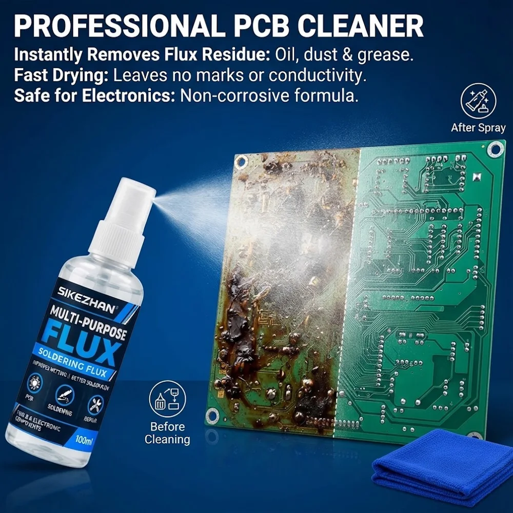 PCB Circuit Board Cleaner Soldering Flux for Motherboard GPU Phone Game Console Welding Rosin Residue Remover Spray with Towel