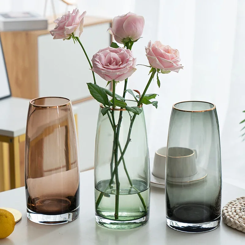 Transparent Home Decor Bedroom Vases Decoration Flower Pots вазы для цветов дома стеклянная Doniczka Glass Jarrones Green Grey