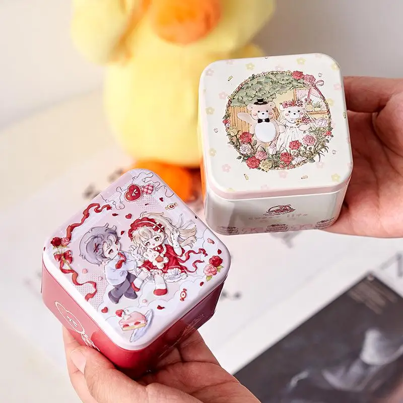 Rabbit Pattern Relief Tin Box Square Tinplate Storage Jars Candy Biscuit Tea Storage Container Gift Box