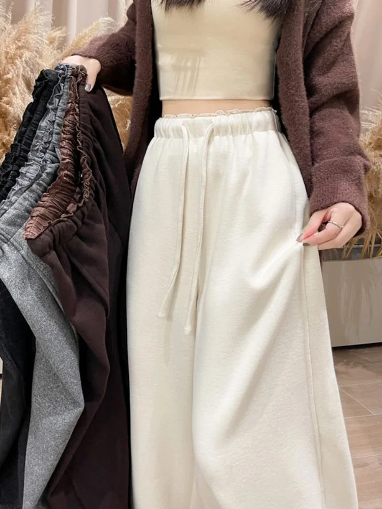 ay Fce gevoerde imitatie camere wijde pijpen rechte bananenbroek hoge taille broek voor dames woon-werkverkeer Sle Koreaanse Faion