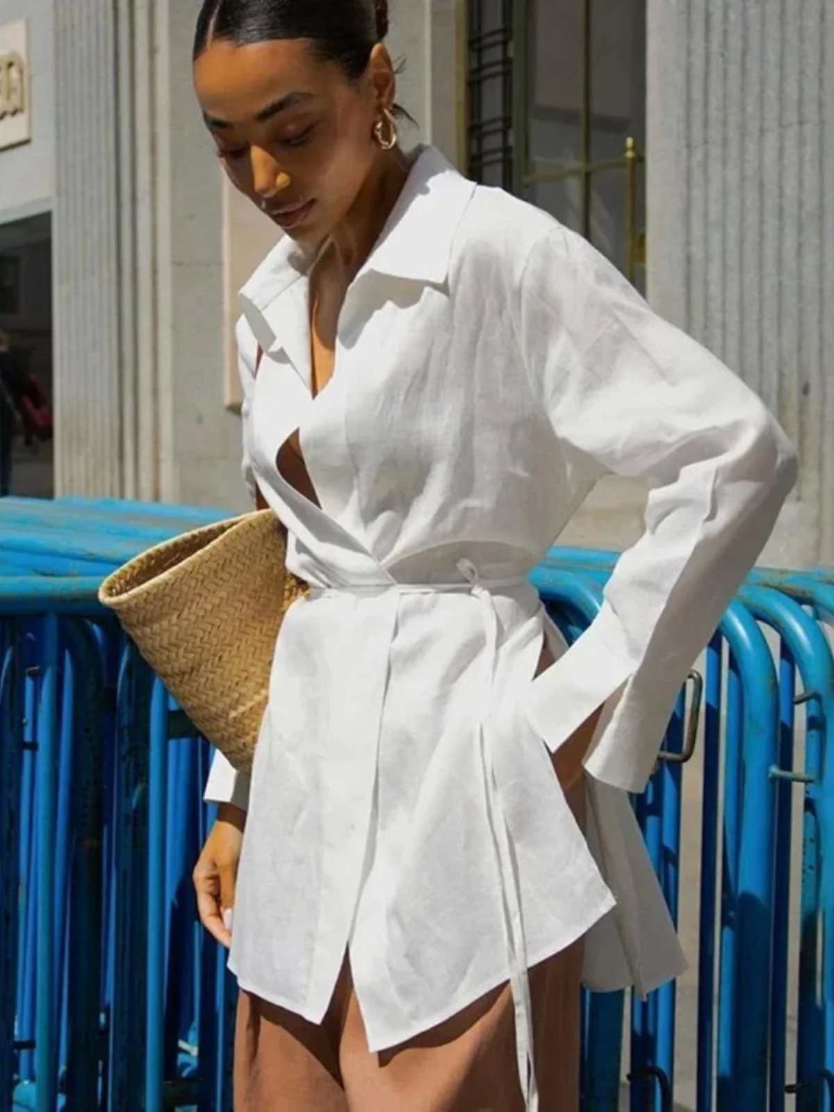 

Pure Color Long Sve средней длины и шнуровкой Ele Classy Women's Faion Без бренда Другой материал 00%