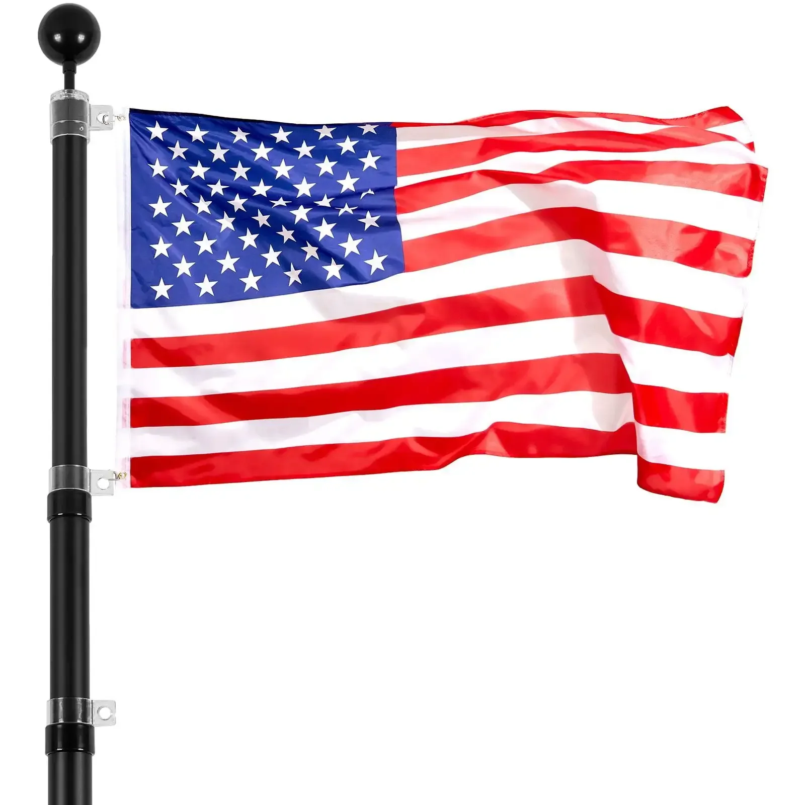 20FT Telescopic Flagpole Kit Heavy Duty Aluminum Flag Pole American