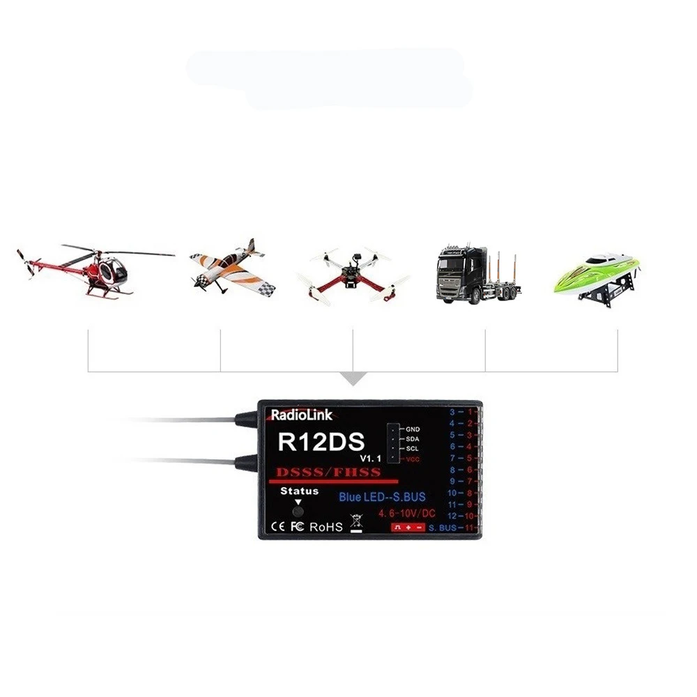 

The Radiolink R12ds 2.4g Twelve Channel Receiver Adopts Dsss And Fhss Dual Spread Spectrum Anti-interference Technology