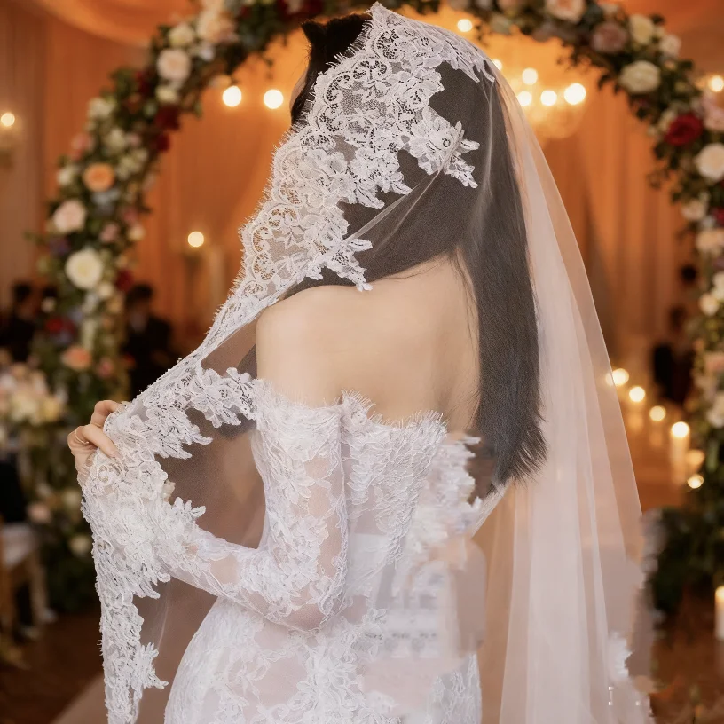3m 4m 5m Mantilla Wedding Bridal Veils Cathedral Long Accessories For Brides Lace Trim Edge Tulle Unique Vintage Spanish