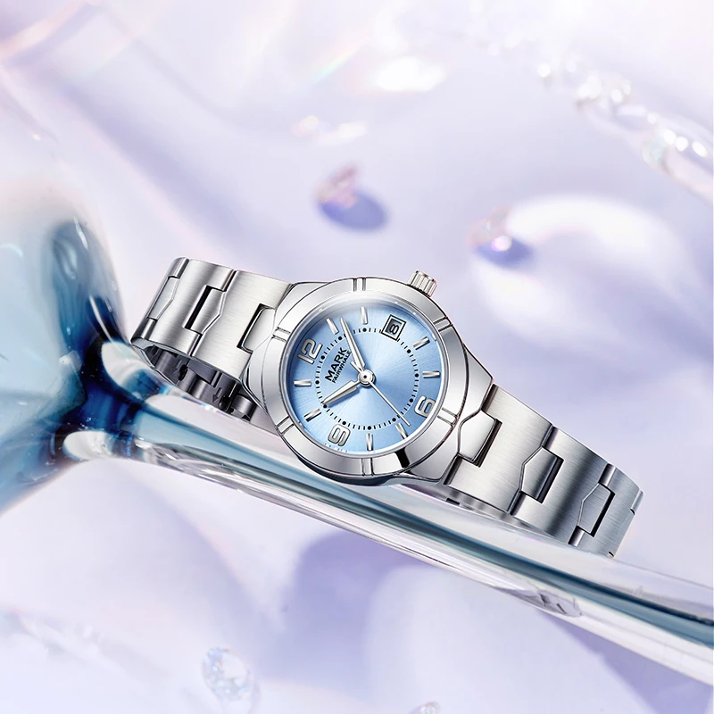 MARK FAIRWHALE Elegant Female Stainless Steel Watch Band Coated Glass Mirror Women's Dress Watch
