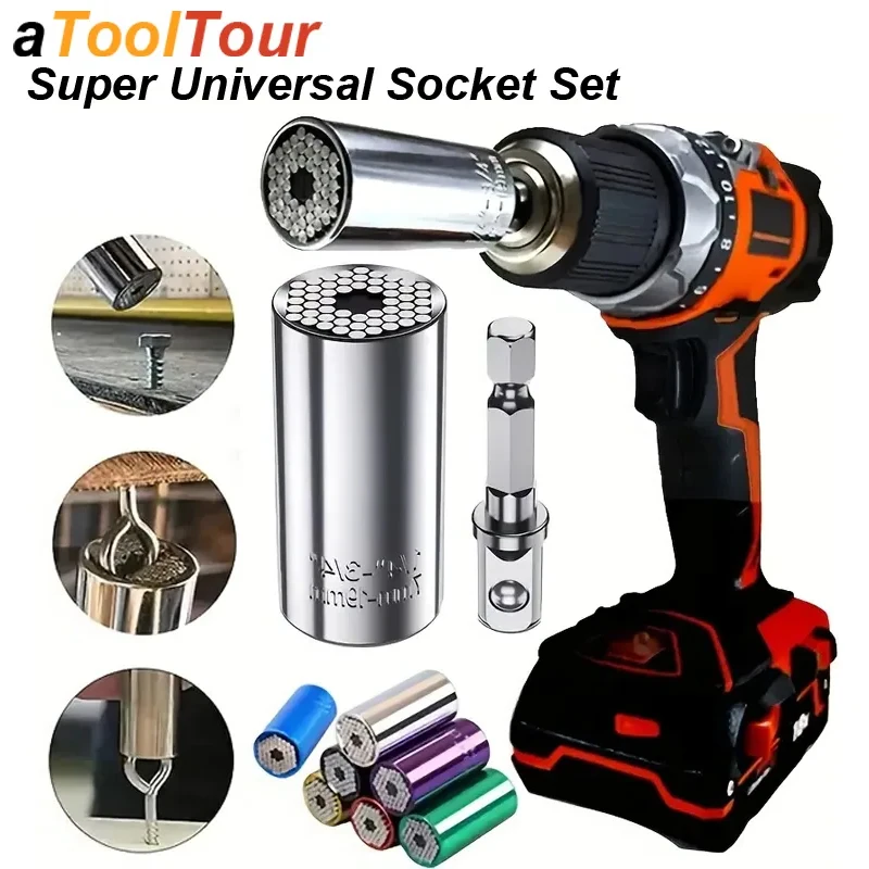 Universal Socket Wrench Set, Torque Head Set, Super Sleeve, Mão Ferramenta Elétrica, Adaptador de Broca, Magic Grip Spanner, Multifuncional