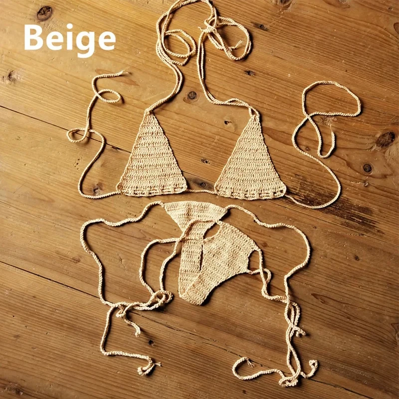Hand Crochet Bikini Set Women'S Sexy Beach Swimwear Bohemian Swimsuit Cotton Swimming Equipment Sportswear Accessories