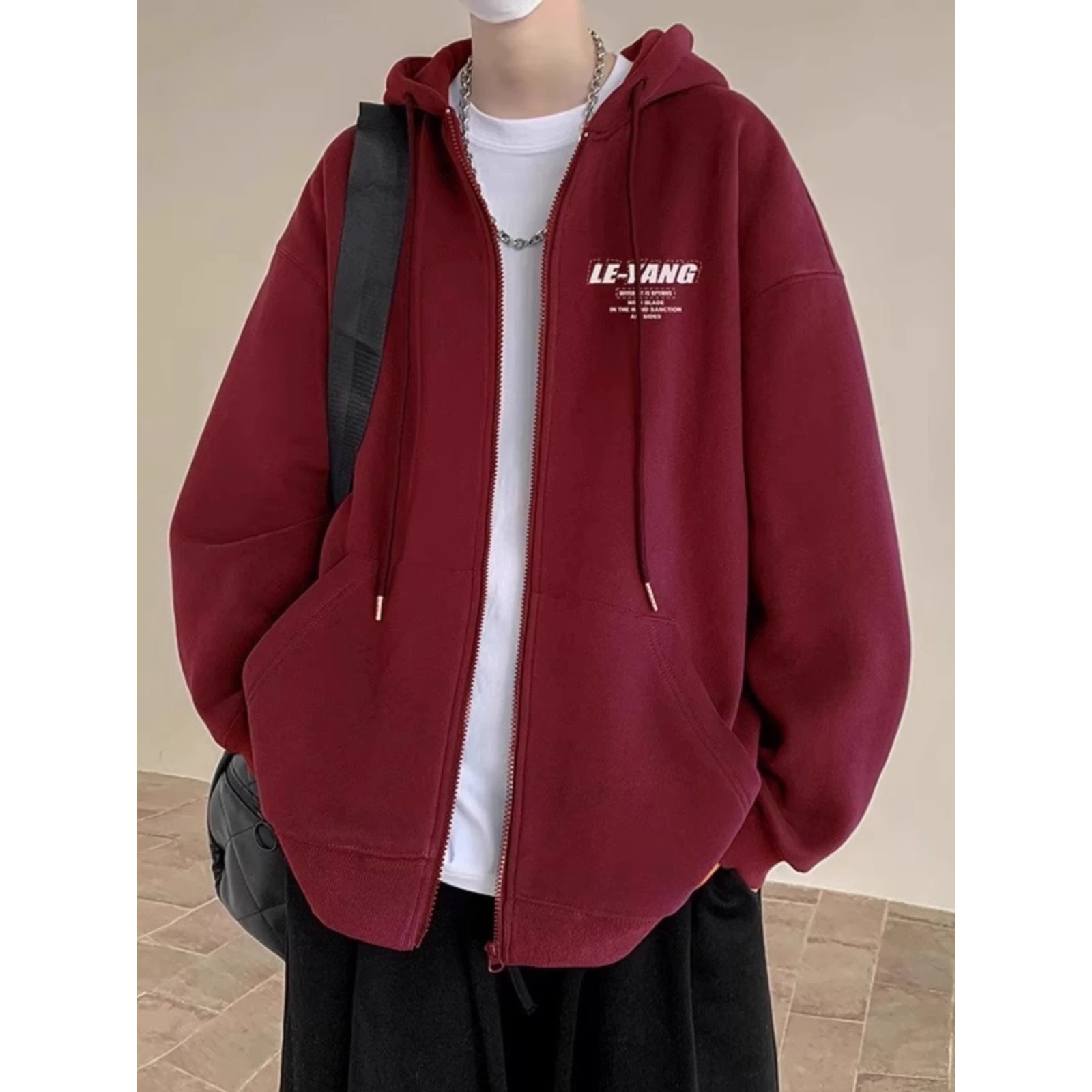 

Autumn Winter Thickened Hooded Zipper Cardigan Sweatshirt Men's Fashionable Hong Kong Style Fleece Lined Outerwear Coat