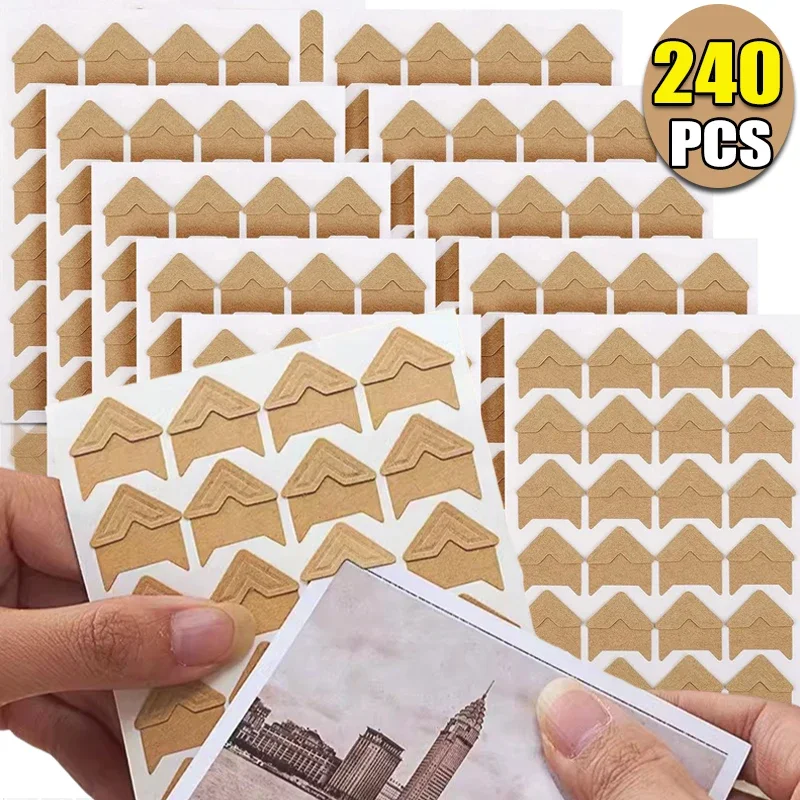 240/24PCS Photo Corner Stickers DIY Kraft Paper for Scrapbooking Decoration Picture Frame Photo Album Journal Corner Sticker