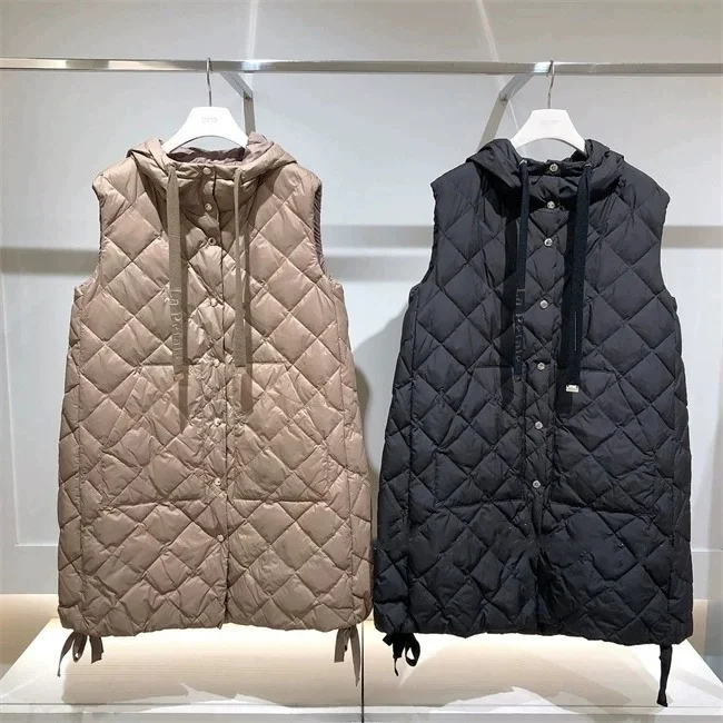 Faionable Lange Ganzendons Jaet Vest Koreaanse Sle Stand Kraag Capuchon Rechte Pijpen Winter Nieuwe Collectie Dameskleding