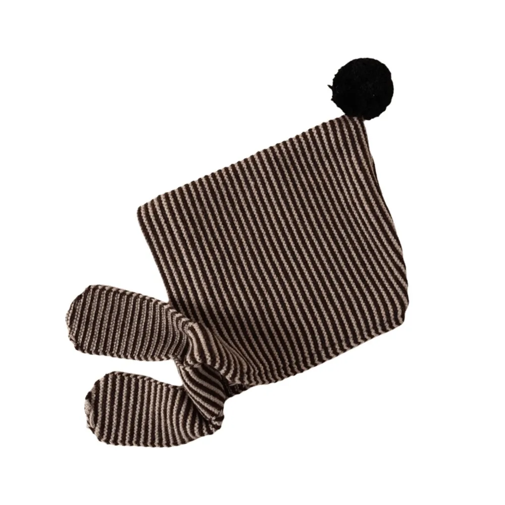 

2-in-1 Children's Scarf Hat Thick Windproof Knitted Hood Scarf Comfortable Striped Design Kids Warm Cap Boys Girls