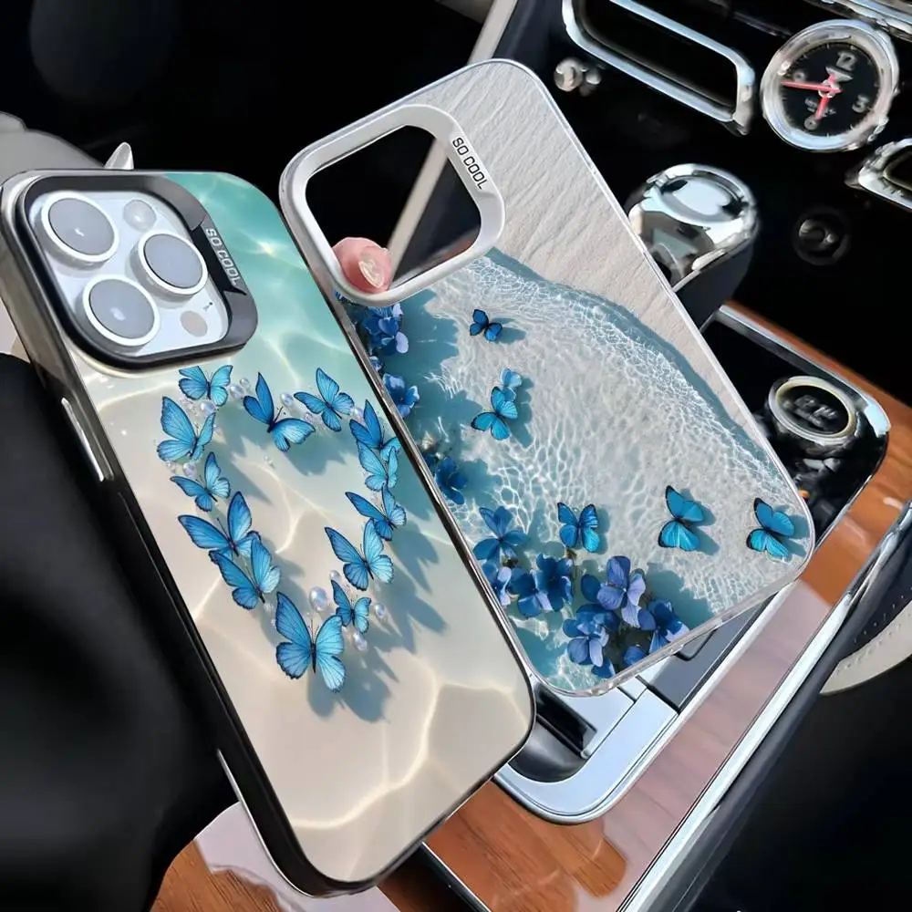 

Blue Butterfly Phone Case For iPhone 16,15,14,13,12,11,Mini,Pro,MAX White Matte Shockproof Cover