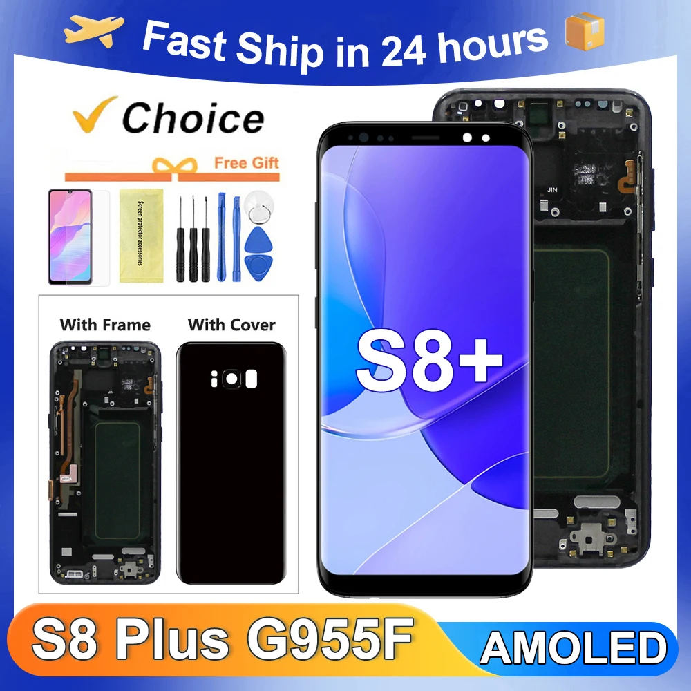 AMOLED Screen For Samsung S8 Plus S8+ G955W G955A G955 G955N Lcd Display Digital Touch Screen Assembly with Frame Replacement