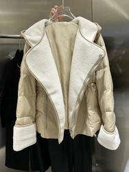 LY VAREY LIN-chaqueta de piel de cordero con capucha para mujer, plumón de pato blanca con cremallera, holgada y cálida, para invierno, 90%, prendas de vestir