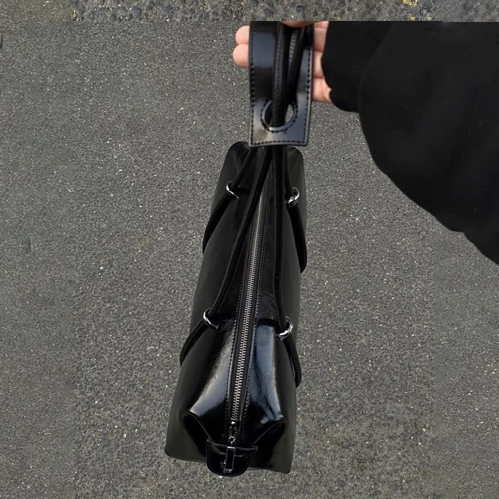 حقيبة نسائية أنيقة للإبط بسعة كبيرة من البولي يوريثان حقيبة وسادة بوسطن حقيبة يد كاجوال بمقبض بلون سادة وإغلاق بسحاب لحفلات العطلات #5