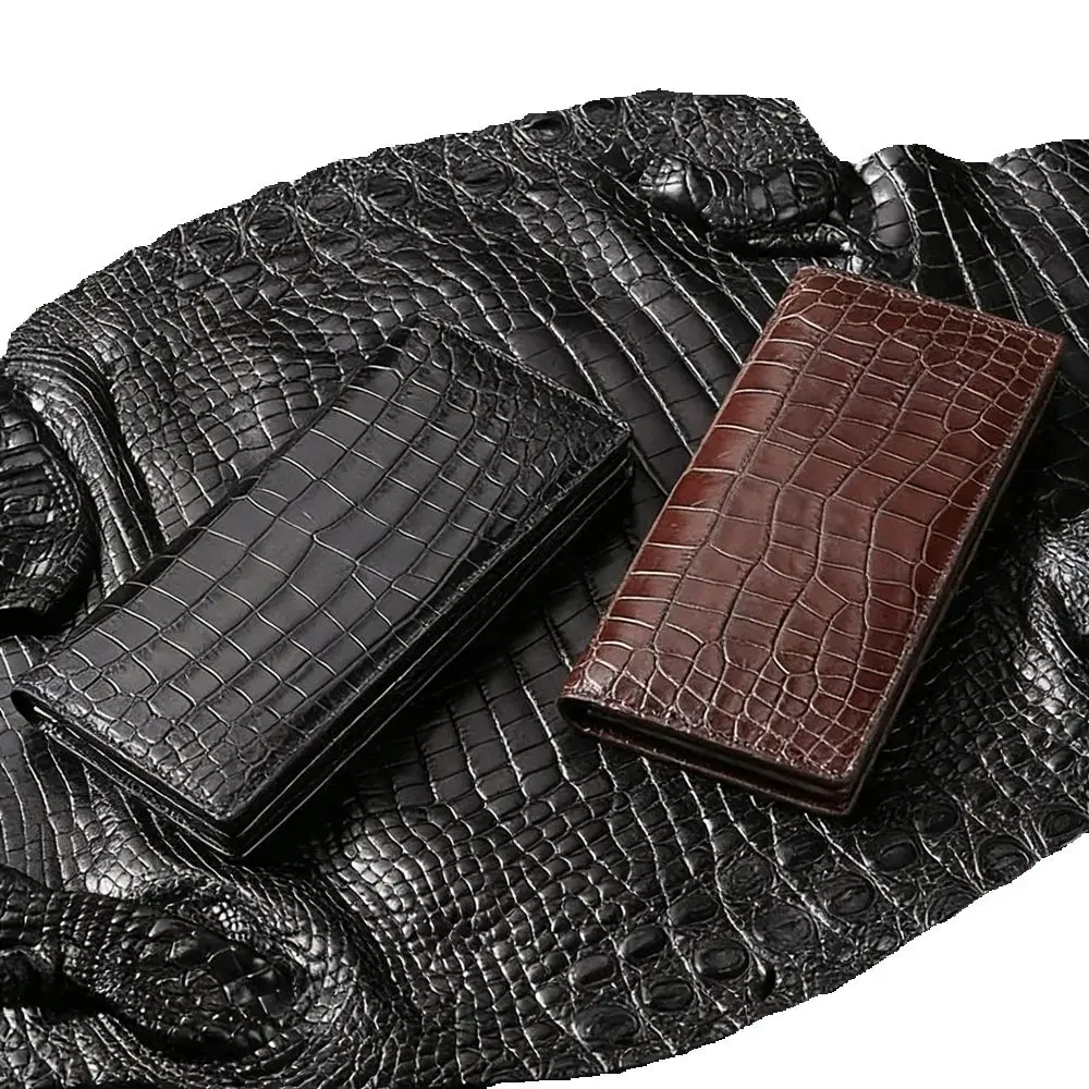 Authentic Crocodile Belly Leather Business People Long Double-Fold Wallet Genuine Leather Men's Handbag Fashion Suit Wallet Card