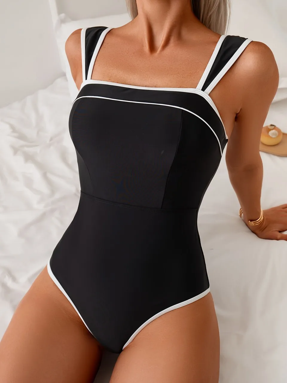 

2025 Strappy Black Swimsuit Women One Piece High Cut Swimwear Female Monokini Bathing Swimming Suit Padded Beachwear Bodysuit