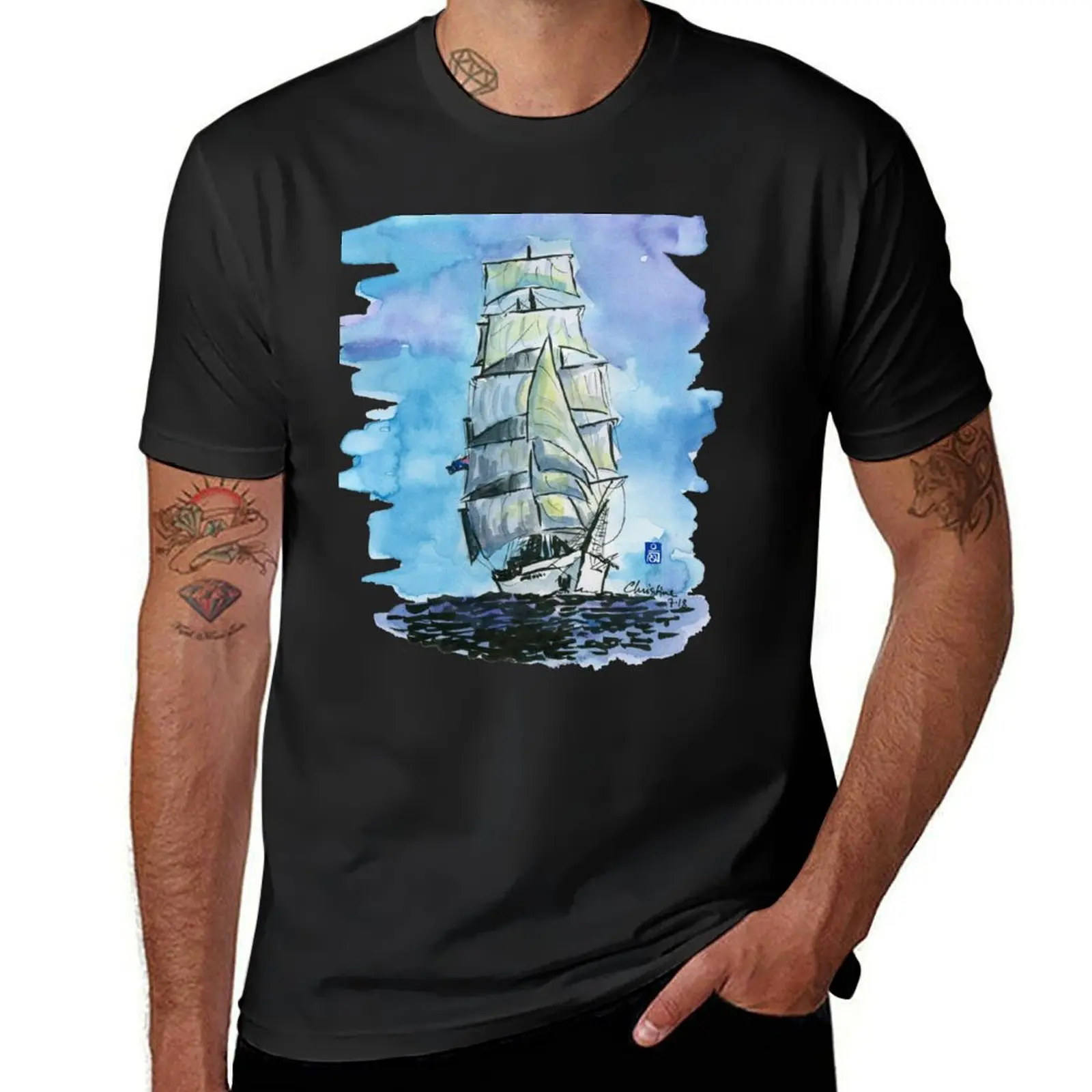 Tall Ship Watercolor 2 T-Shirt quick-drying oversized vintage clothes sports fans mens tall t shirts