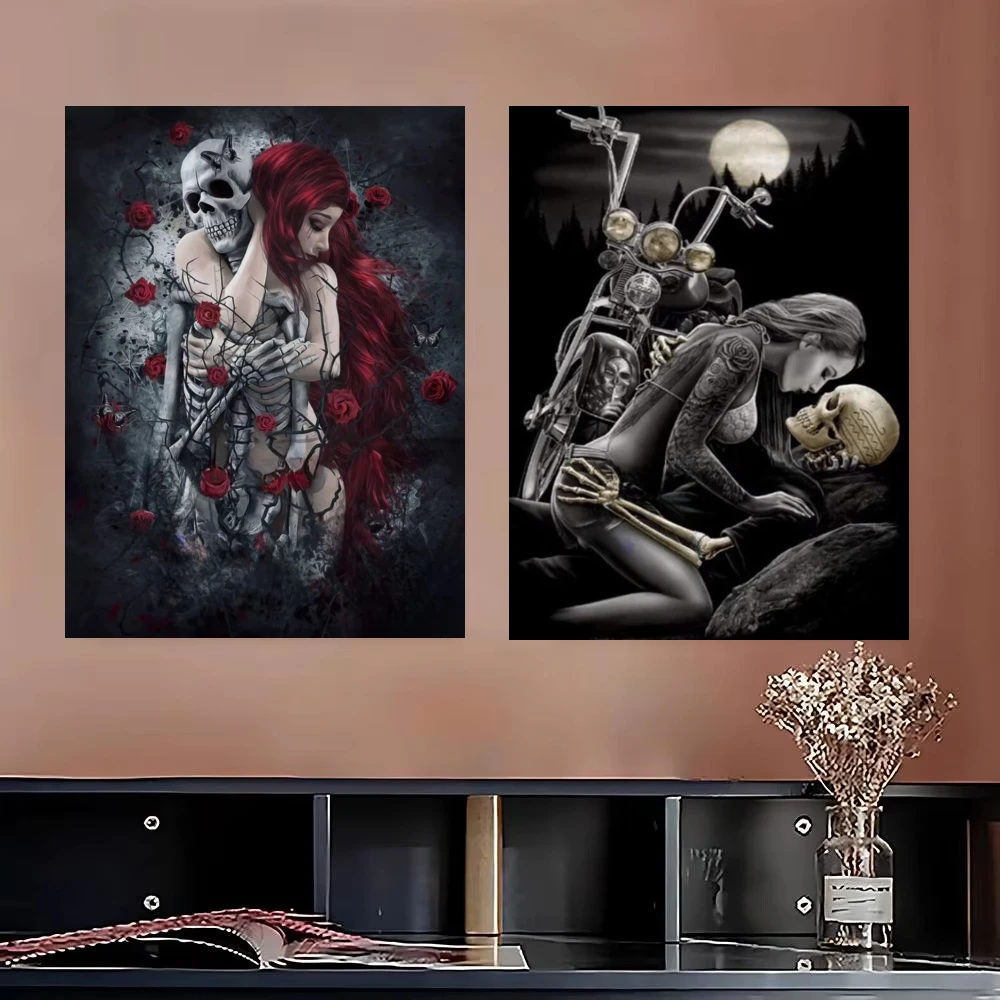 Mosaic Full Round/Square DIY Diamond Painting  Gothic Motorcycle Skull Tattoo Wall Decor for Living Room Gift No Frame