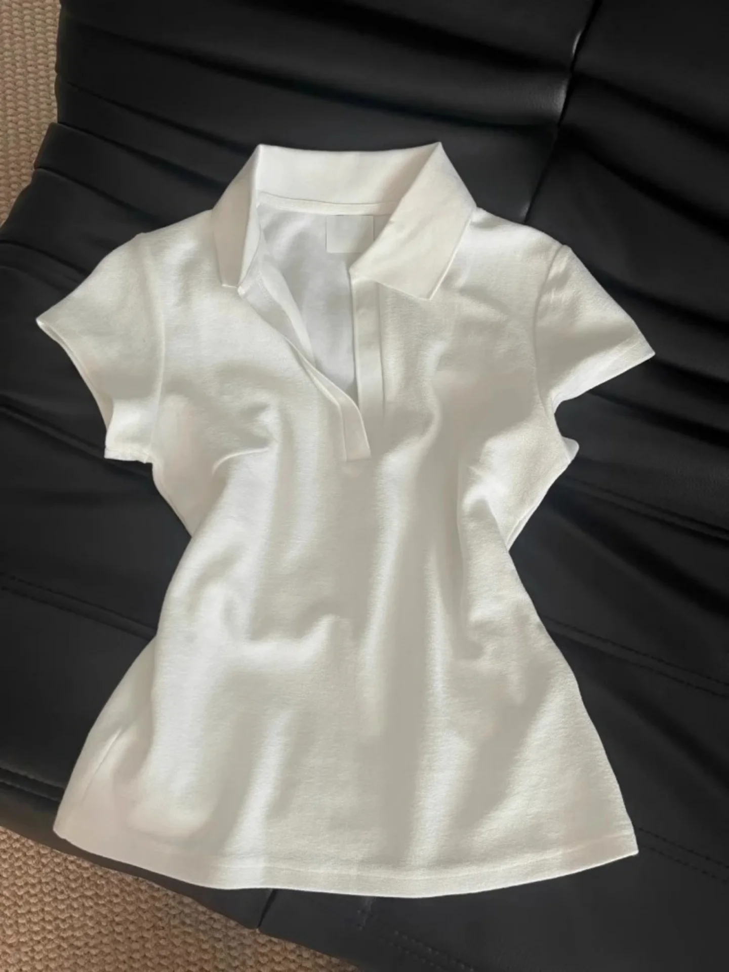 Colletto coreano Sle Colore ort Sve T-shirt slim fit Donna Estate New Sle Hot Girl oulder Colletto ribaltabile Top