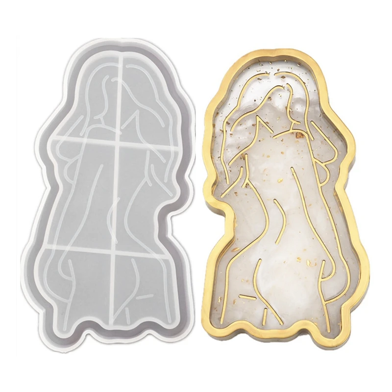 Tray DIY Epoxy Crystal Resin Silicone Mold Girl Model Body Abstract Plate Plate Mirror Tray Silicone Mold