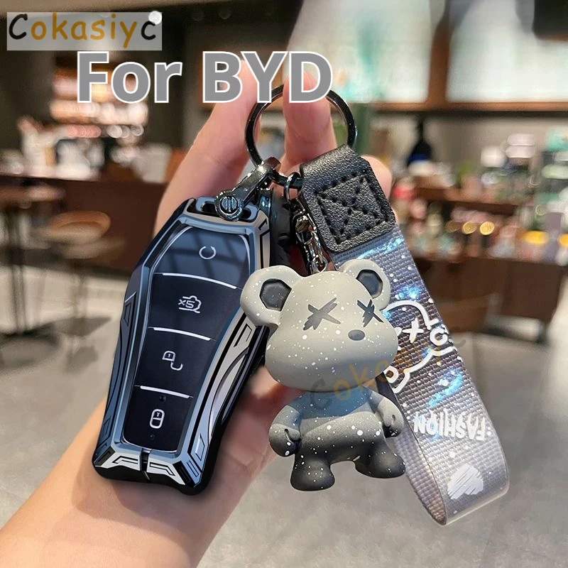 Zinc Alloy Silica Gel For BYD Tang EV600 Han EV Yuan ATTO 3 Song Pro Button Smart Remote Car Key Case Cover Keychain Accessories